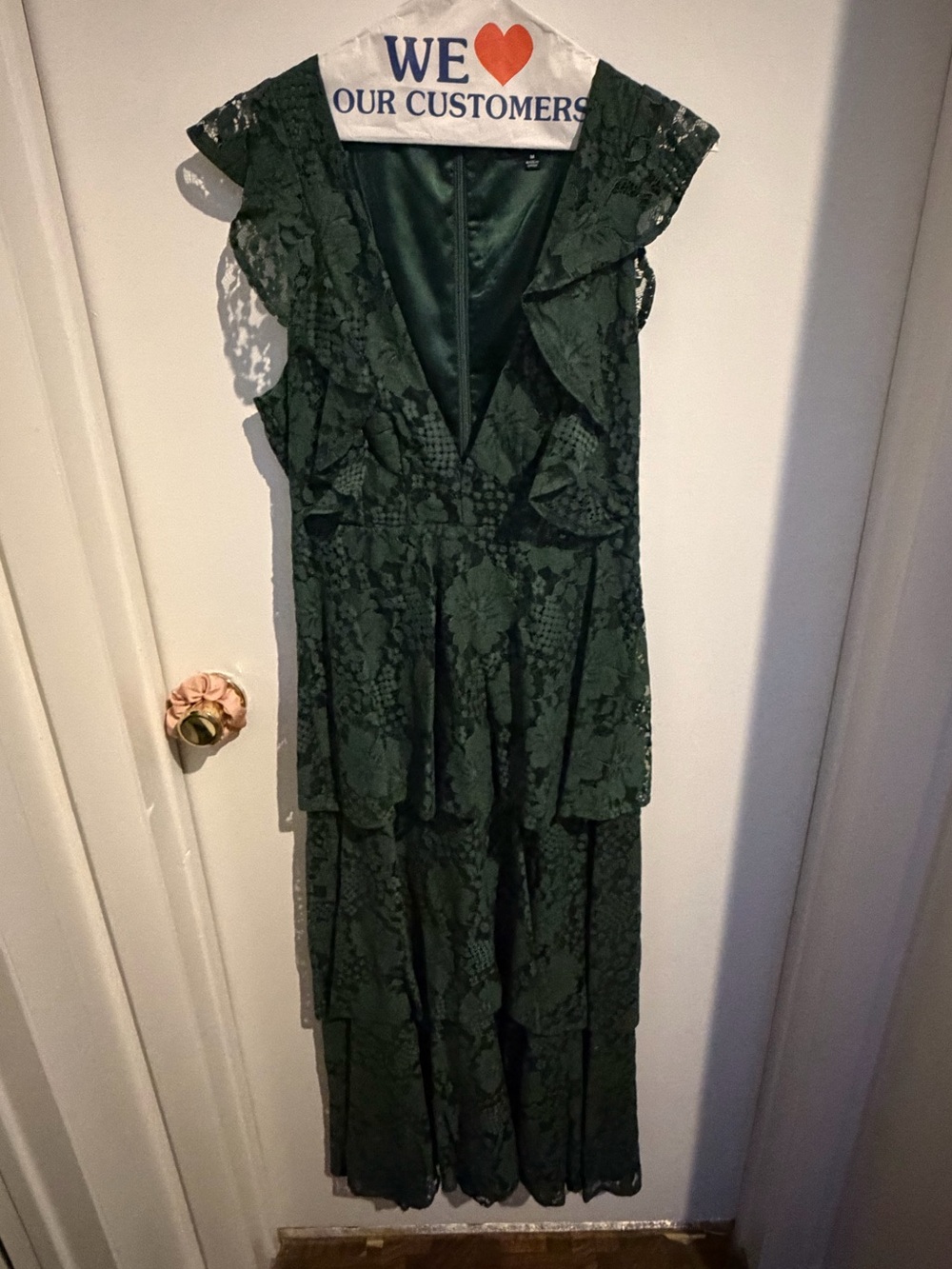 Lulu's Forest Green Lace Ruffle Maxi Dress